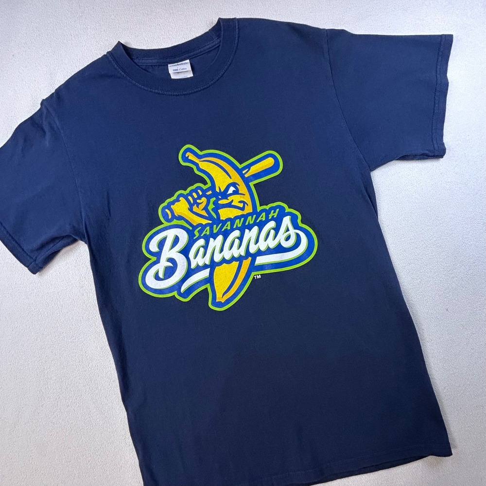 SAVANNAH BANANAS Baseball Graphic Size Small T-Shirt Navy Blue Cotton